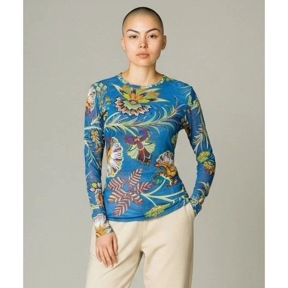 Petit Pois Viviana G Mesh Top Size L Sheer Floral Peacock Art To Wear Blouse